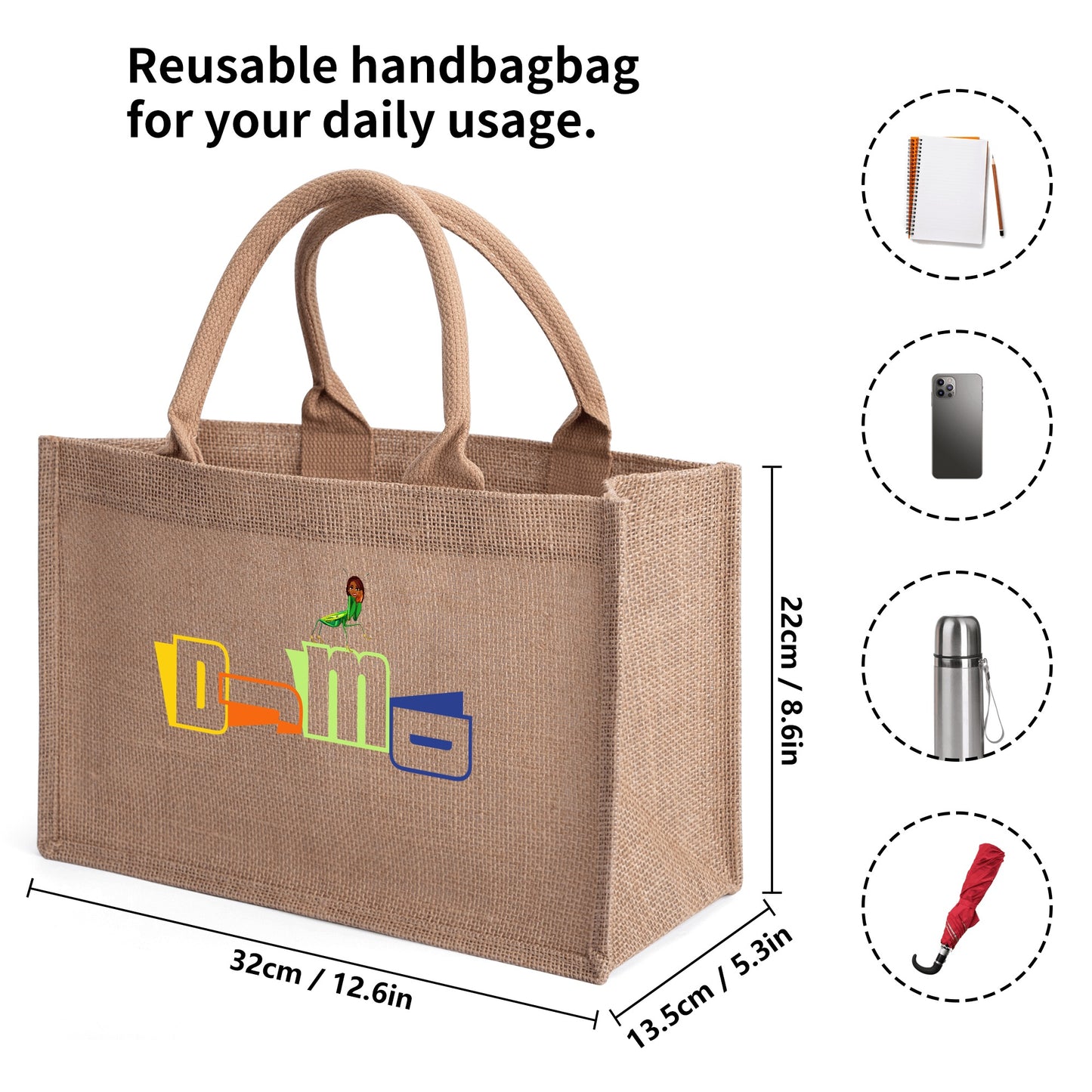 DJMD Custom Reusable Jute Burlap Tote Bags