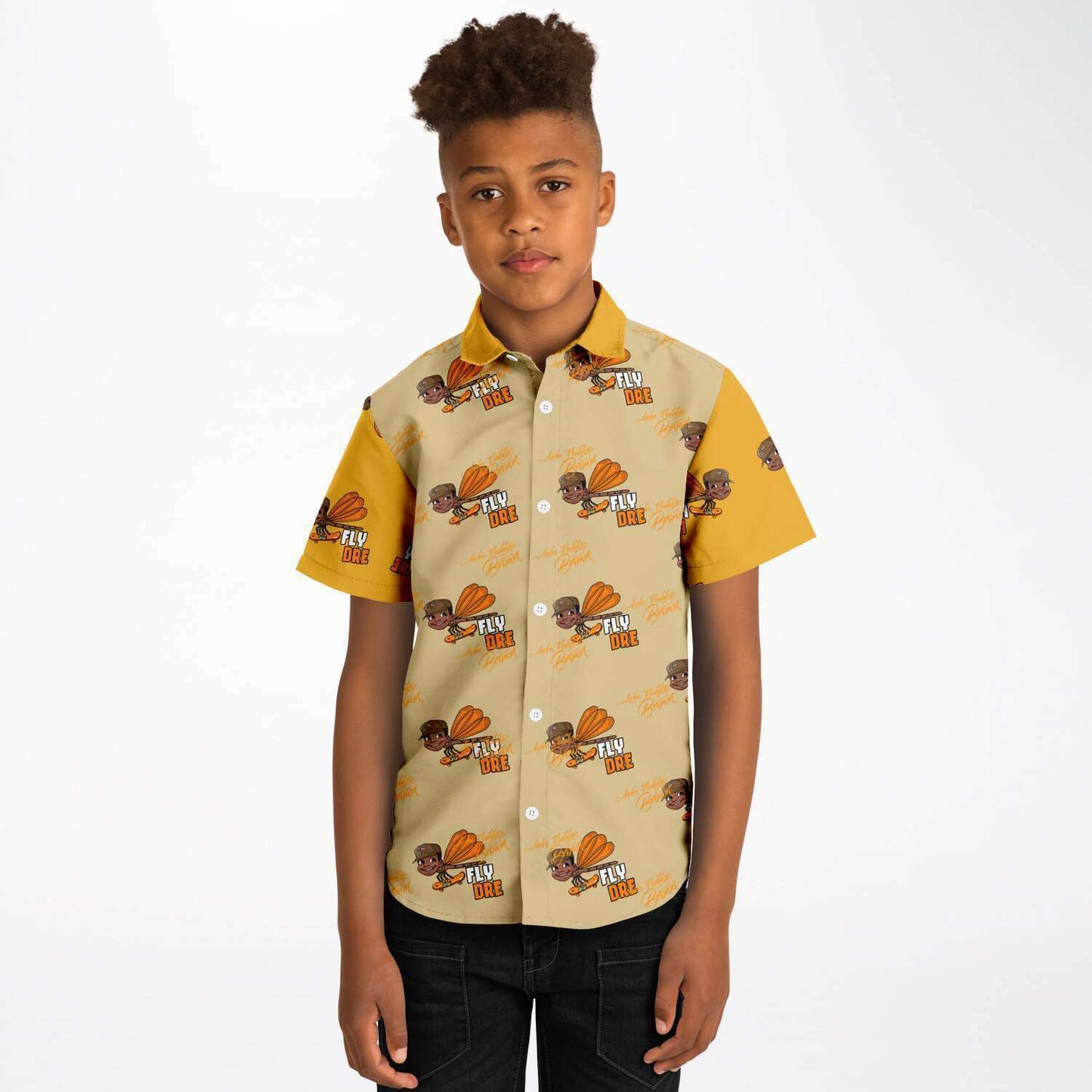 Fly Dre Kids/Youth Short Sleeve Button Down Shirt - AOP