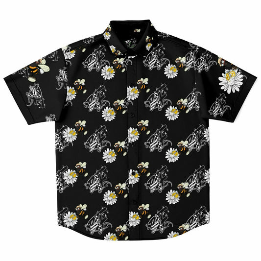 Black Insect Famili  Short Sleeve Button Down Shirt - AOP
