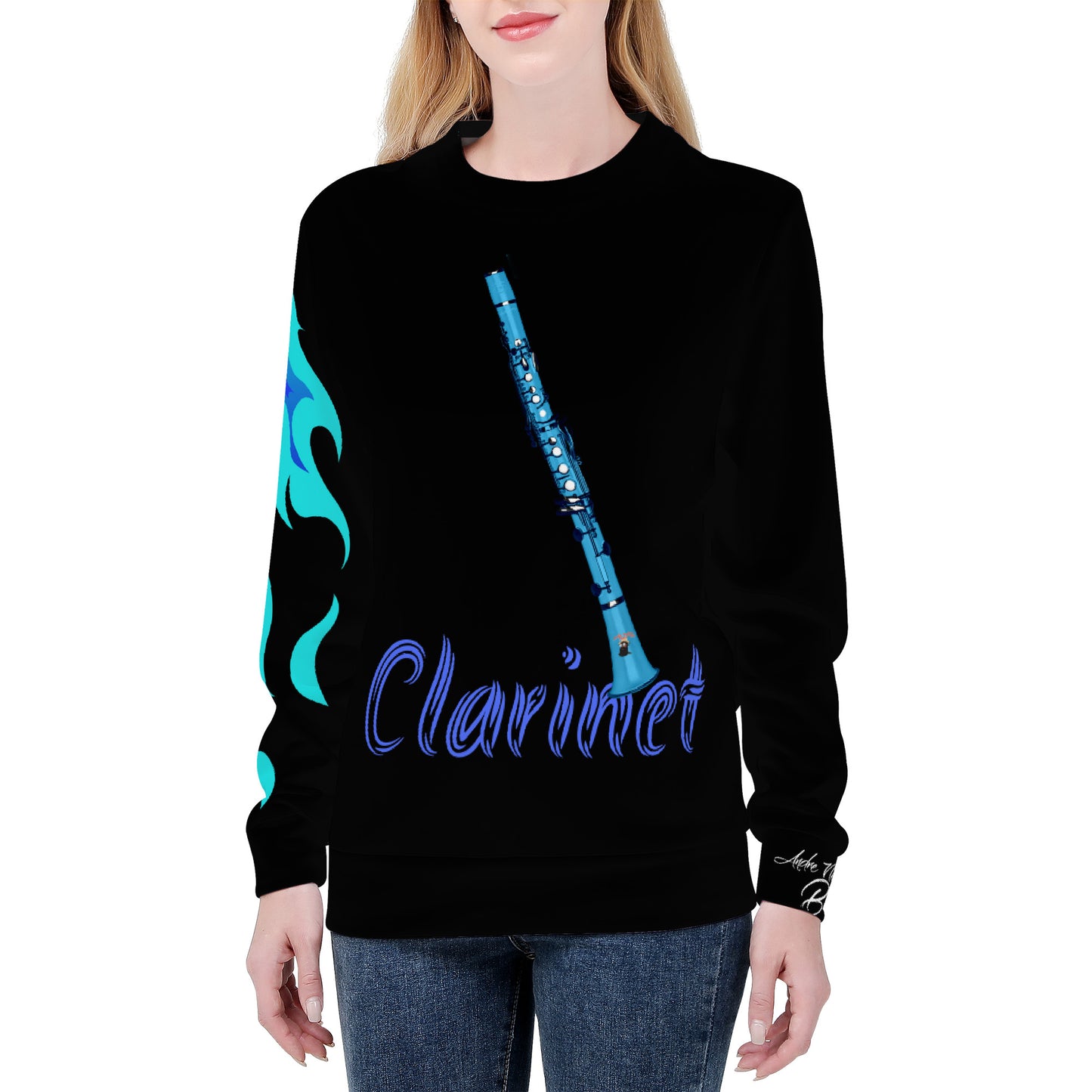 Dhis Horn WoodWind Rght Here Clarinet Women's All Over Print Sweater