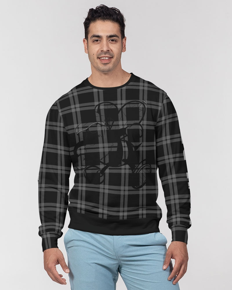 Bee Who You Bee Plaid Vibes Black and Grey  Men's Classic French Terry Crewneck Pullover