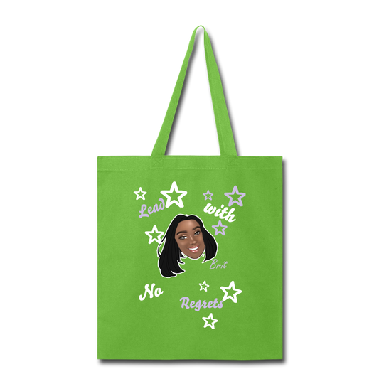 Lead With No Regrets Tote Bag by Andre Nostalgic Brown Collection - lime green