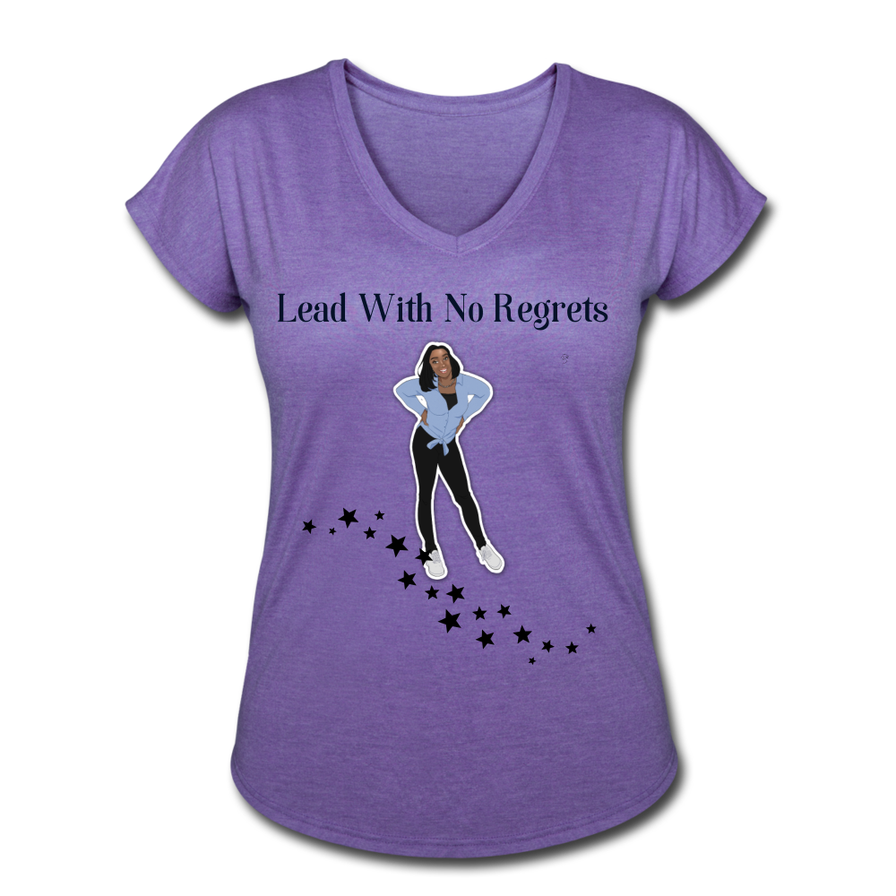 Lead with No Regrets Women's  V-Neck T-Shirt by Andre Nostalgic Brown Collection - purple heather