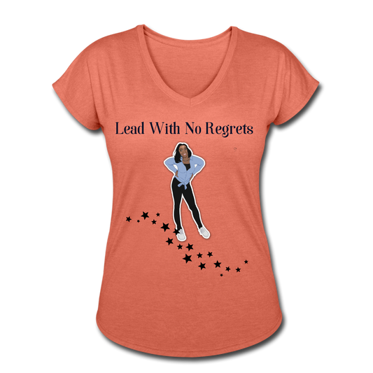 Lead with No Regrets Women's  V-Neck T-Shirt by Andre Nostalgic Brown Collection - heather bronze