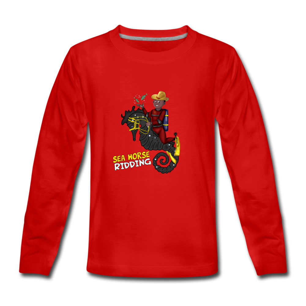 Sea Horse Kids' Premium Long Sleeve T-Shirt - red